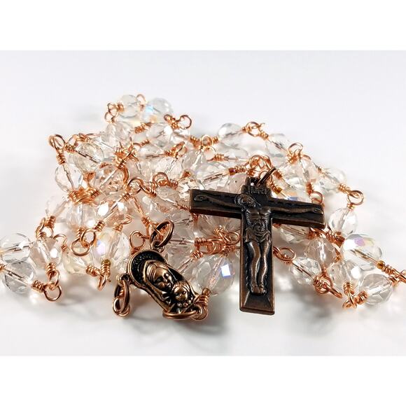 Madonna Child Sacred Heart of Jesus 5 Decade Rosary, Copper Crucifix - Picture 2 of 10